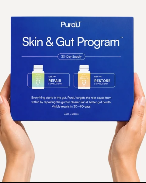 PuraU Skin & Gut Program box with Repair and Restore bottles