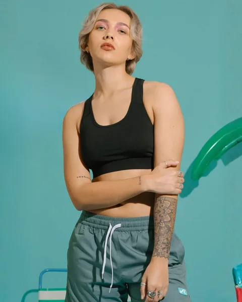 Model wearing Unity Cove swim shorts
