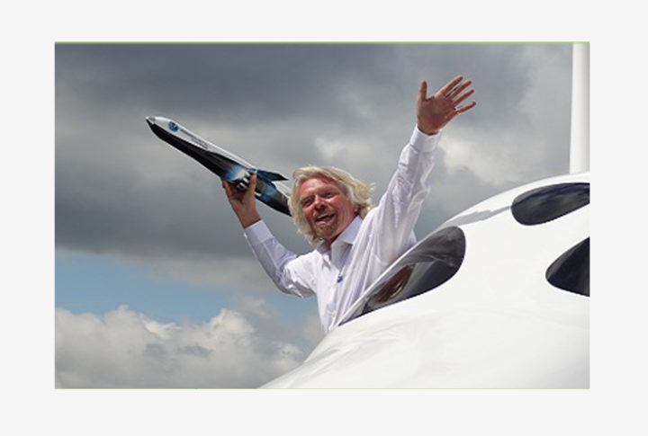 Richard Branson in a plane