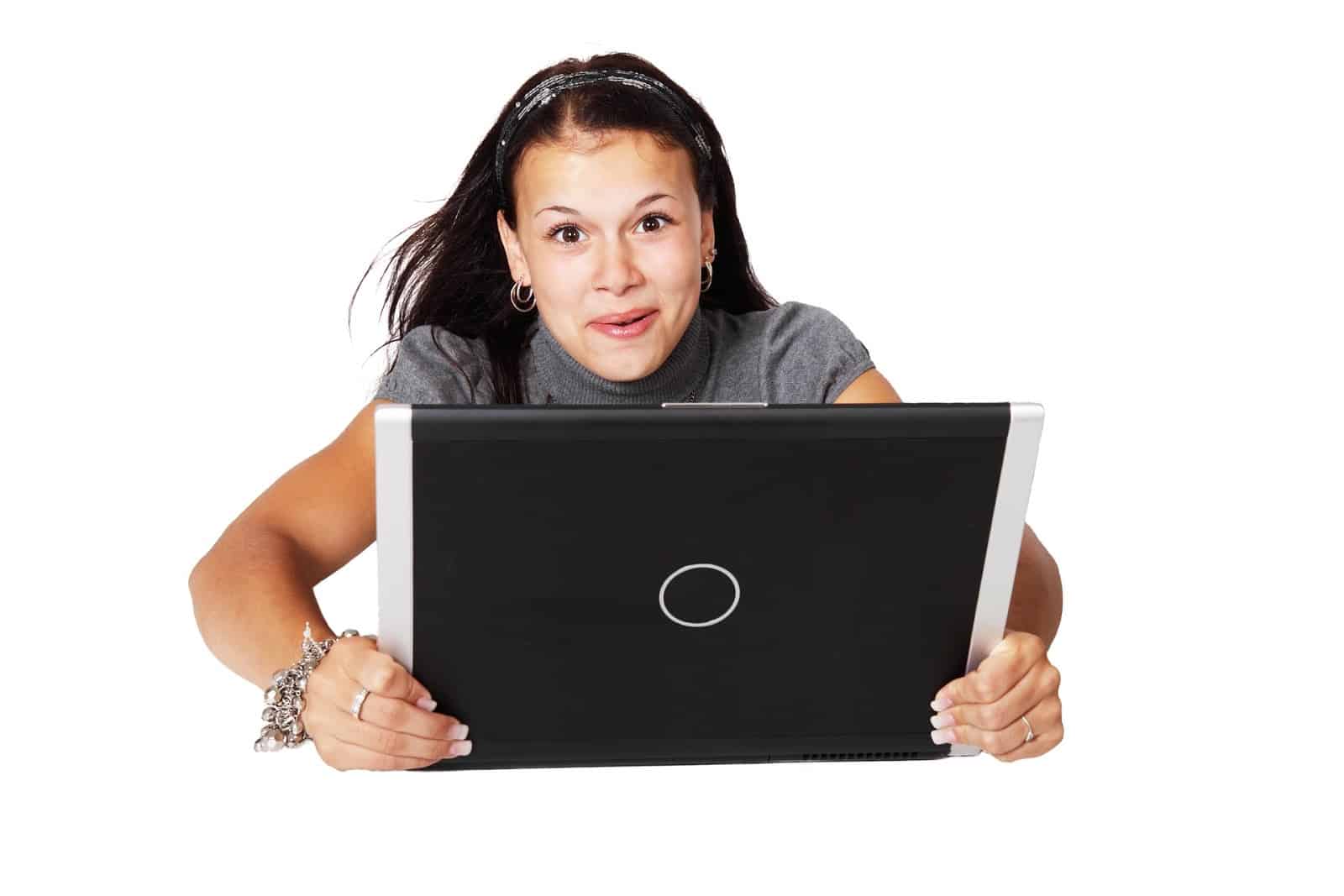 product launch woman with laptop