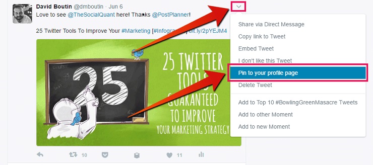 Email list- how to pin a tweet
