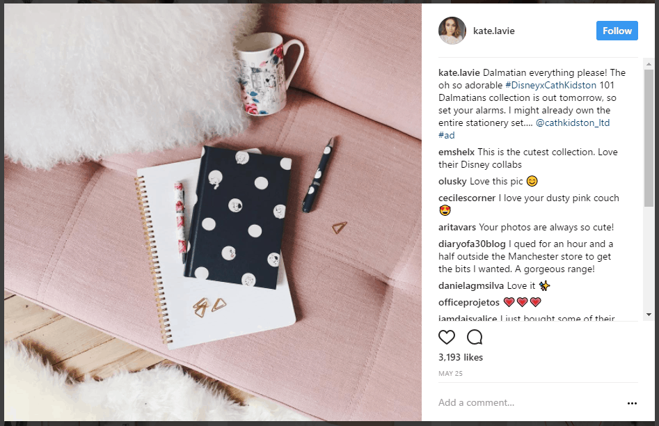Instagram influencer marketing- Kate La Vie instagram ad example
