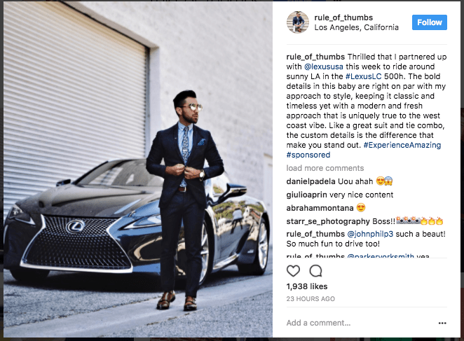 Instagram influencer marketing- lexus sponsored instagram post