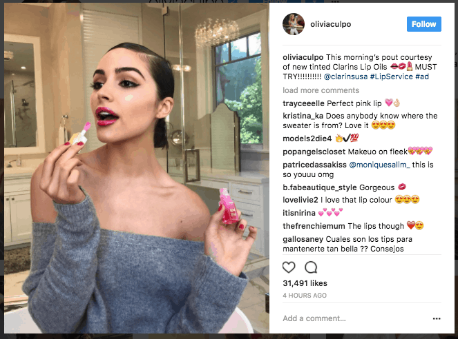 Instagram influencer marketing- olivia culpo sponsored instagram post