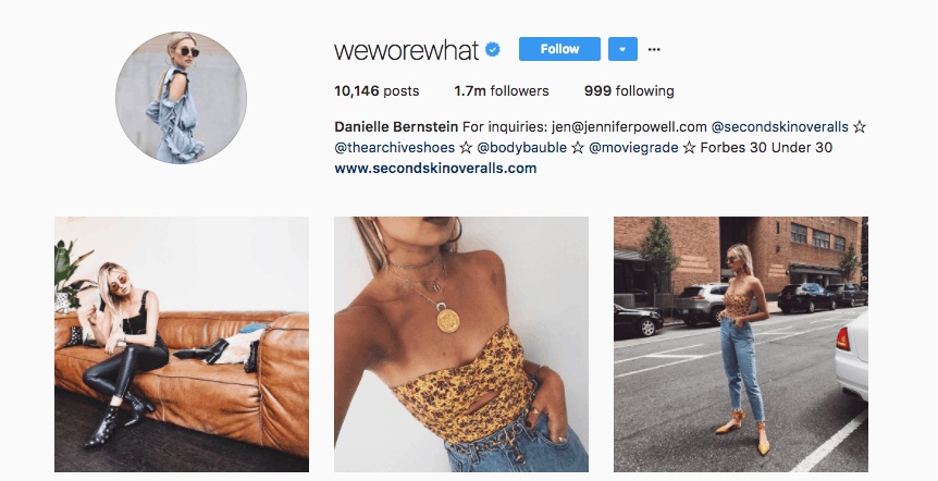 Instagram influencer marketing- weworethat instagram page