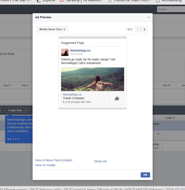 Growth-hack your Facebook page- NomadApp.co Facebook Ad Preview