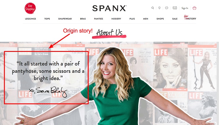 Startup brand messaging mistakes- Spanx About Us Page