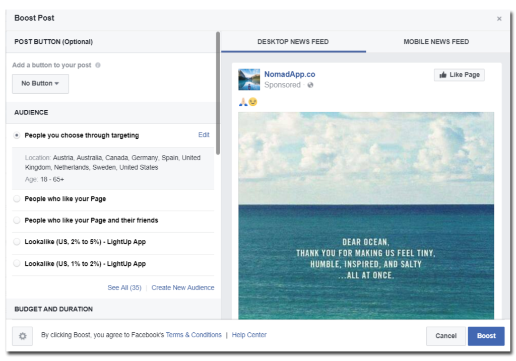 Croissance-hack votre page Facebook- NomadApp.Co Boosted Facebook Post