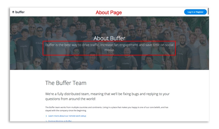 Buffer does a great job of including a clear value proposition on their About Us Page