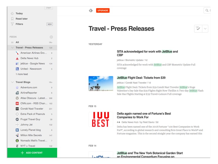 use RSS feed services such as Feedly for business newsletter email ideas