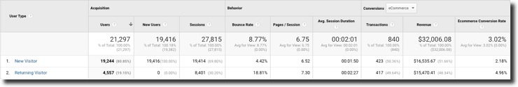 Building an audience screenshot of the value of returning visitors