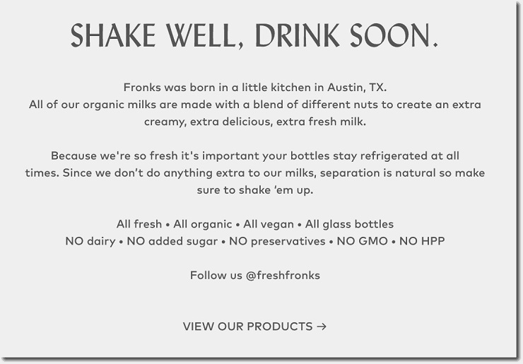Ecommerce web design shake well drink soon by Fronks 