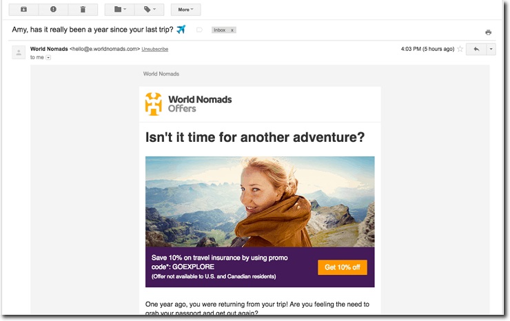 World Nomads marketing email 