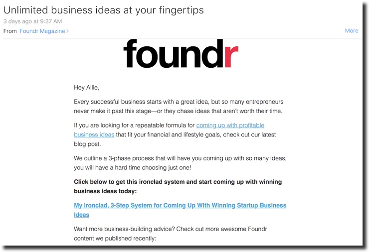 Foundr course promoting email copywriting example