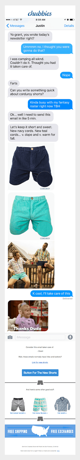 chubbies promotional email showing how to write a compelling sales email