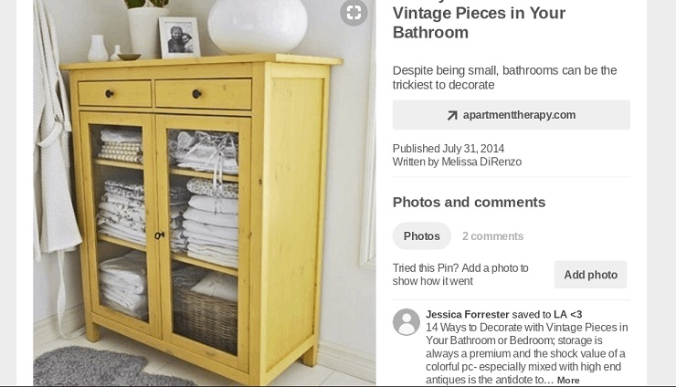 Apartment Therapy Screenshot from Pinterest sales featuring a strong well lit image short description, and clear link