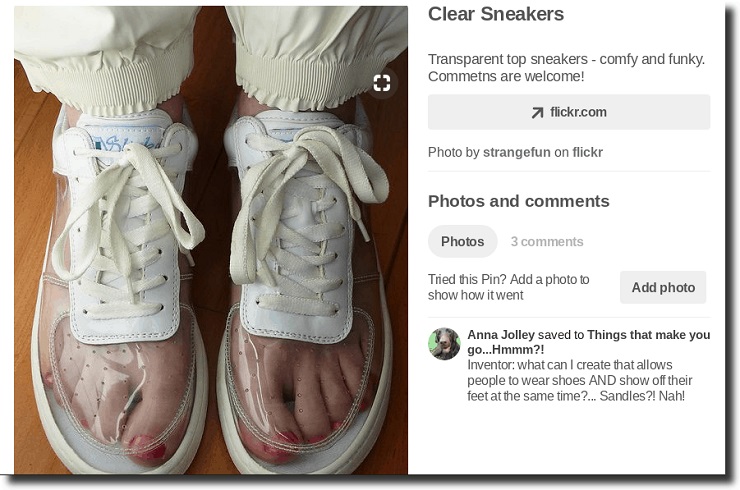 Example Pinterest for business screenshot Too close dark silly pair of shoes