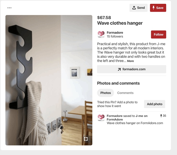 Pinterest buyable pins screenshot of a tall bright image clearly showing product price and description