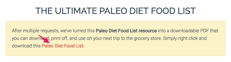 content upgrade ideas Example Paleo Diet Food List