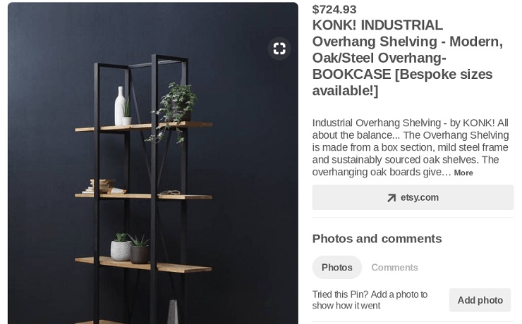example Pinterest sales screenshot including price with a product