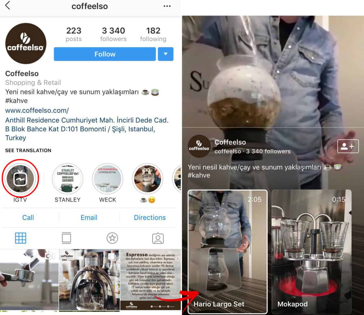 Coffeelso Instagram ephemeral content where they promote on IGTV 