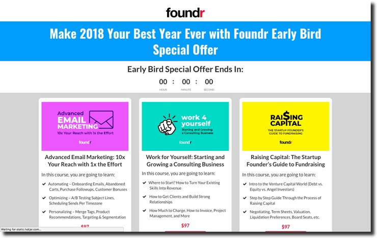 Online course ideas example of Foundr presale landing page
