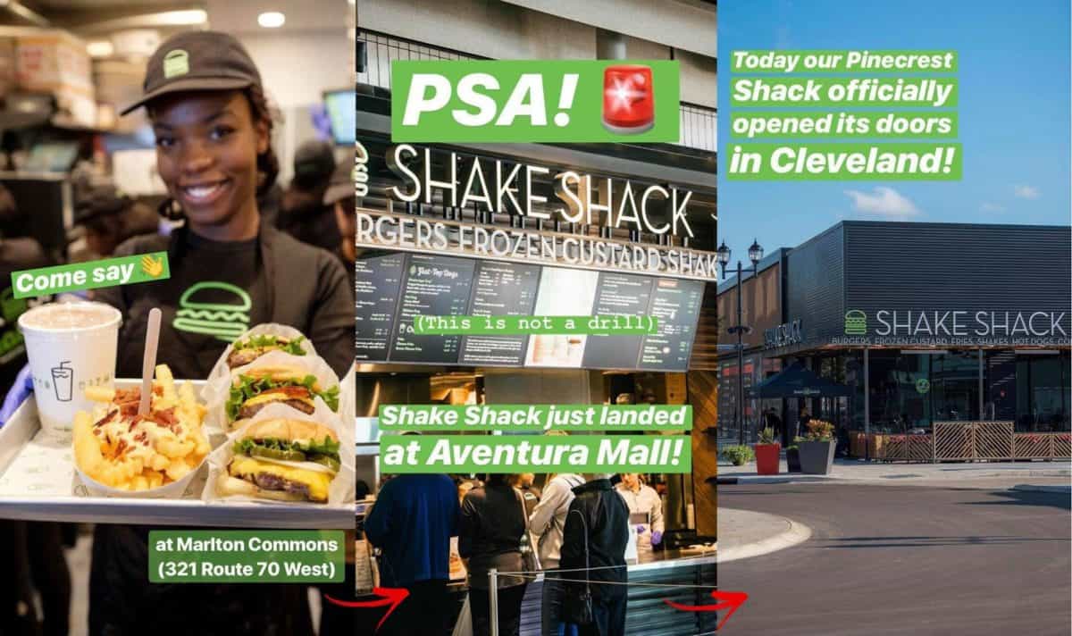 Shake Shack inform their fans on social media and Instagram stories and go live to show new opened restaurant