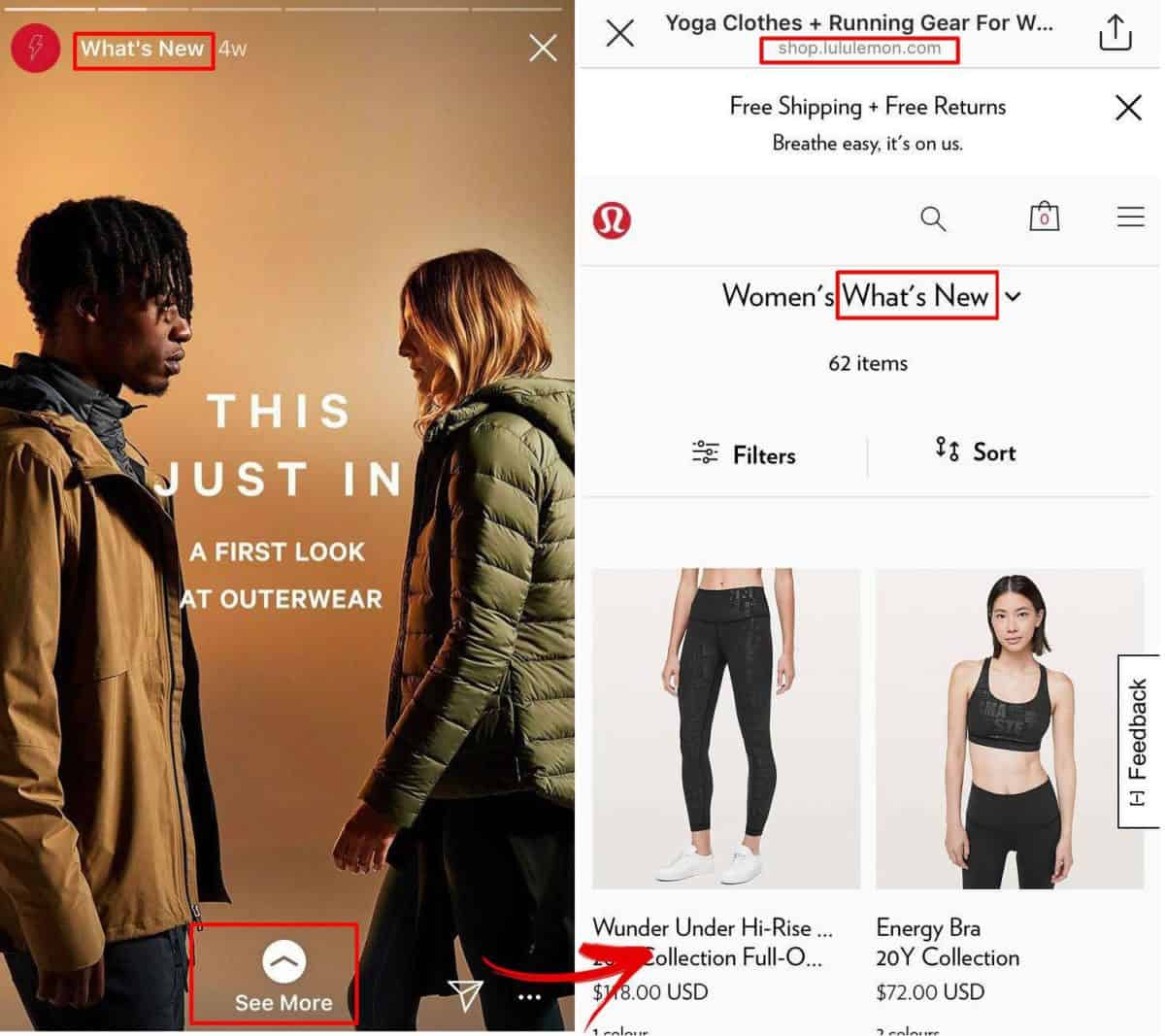Lululemon website pages show followers available options without overposting to Increase ecommerce sales