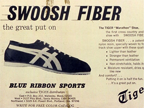 ad from Blue Ribbon Sports selling Onitsuka shoes in the 60's