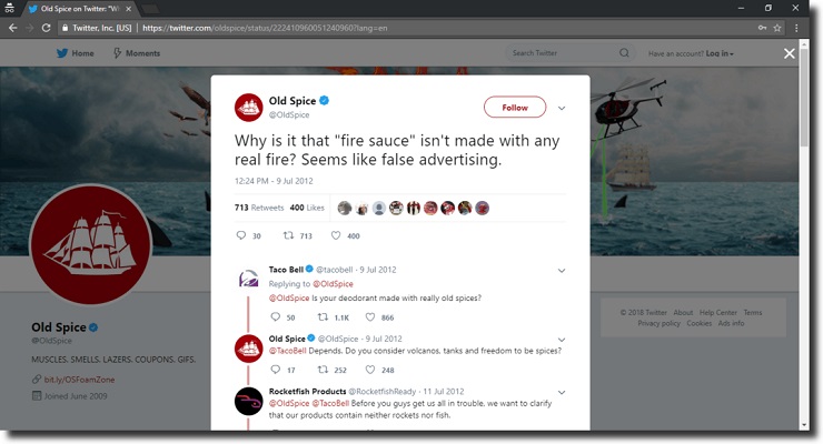 Taco Bell and Old Spice cozy up to one another is with a little playful banter on Twitter