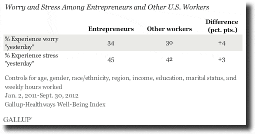 worry and stress among entrepreneurs and other us workers