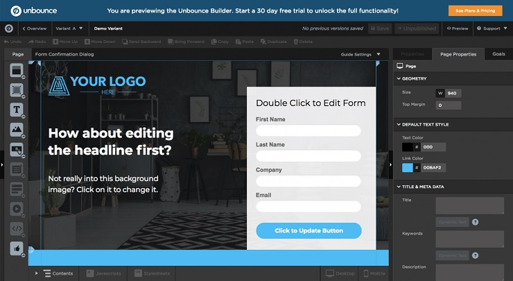 Unbounce landing page builder is a great product marketing growth hack