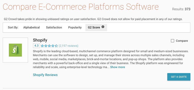 G2Crowd comparing ecommerce platforms