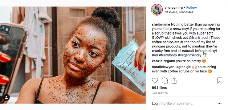 make money on instagram like Frank Body that collaborates with influencers to market their coffee scrubs