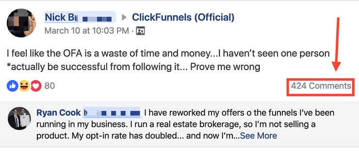ClickFunnels Facebook group post using The Anger-Offer Formula