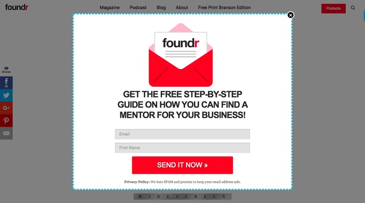 Foundr uses Lead magnets for Blog monetization
