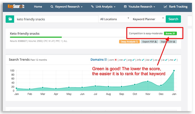 Use a premium keyword research tool such as Keysearch in creating a blog business plan