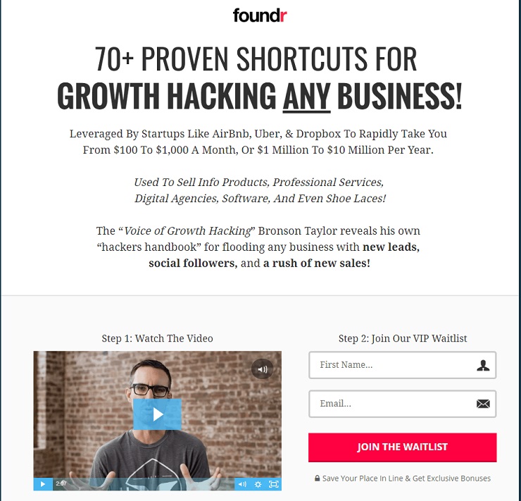 Foundr Landing Page for Growth Hacking Playbook course