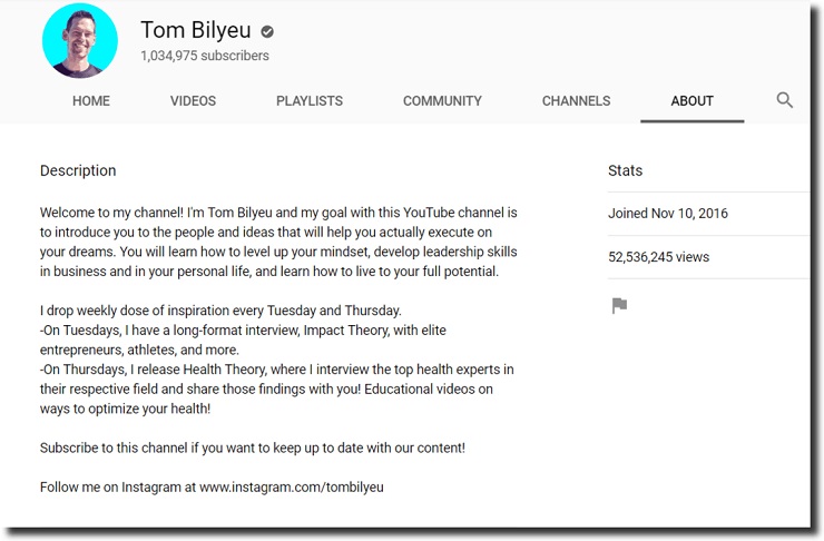 Tom Bilyeu Youtube channel