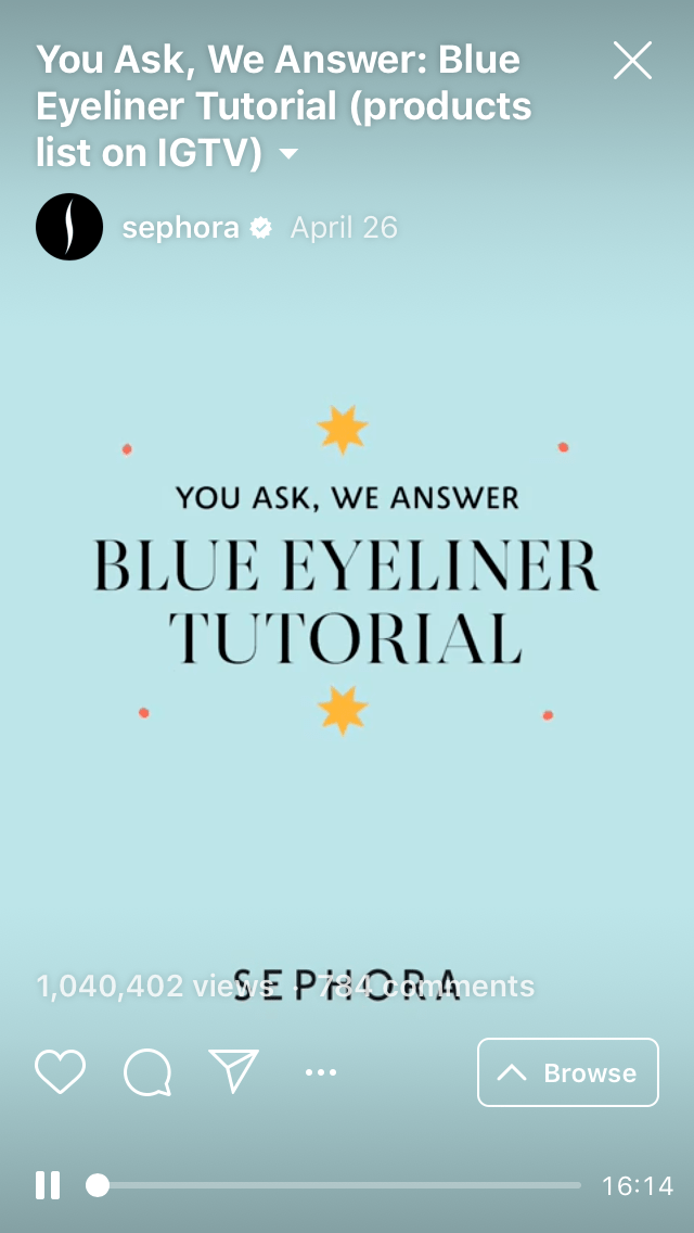 Sephora opens with a nice graphic on its tutorial on how to apply blue eyeliner on IGTV