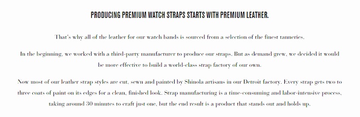 Shinola sharing the origin of its watchband materials