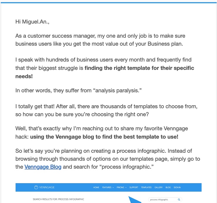 example email of success team sent to Business plan users
