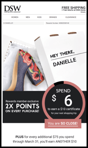 DSW boosts their email open rates by sending out personalized deals to individual customers