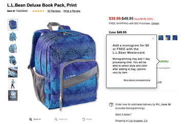 L.L. Bean offers personalized monogramming to many of their items, such as backpacks