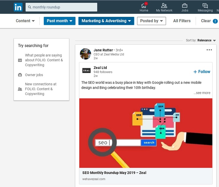 example of a good LinkedIn find related to SEO