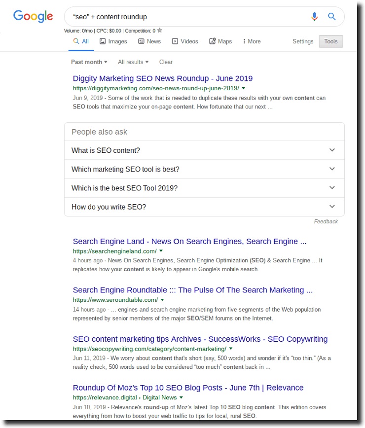 typing in seo intitle content roundup get these search results