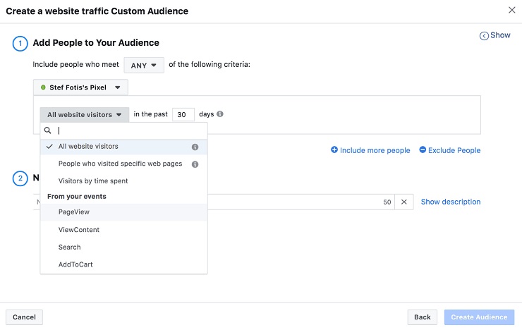 Custom Audiences from Website Traffic and Events Tracked by Pixel