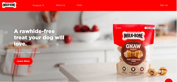 Milk-Bone headline “A rawhide-free treat your dog will love.”
