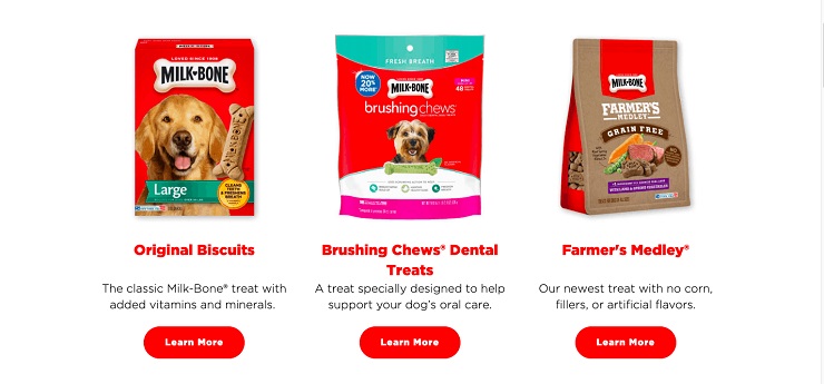 Milk-Bone’s simplified featured products section