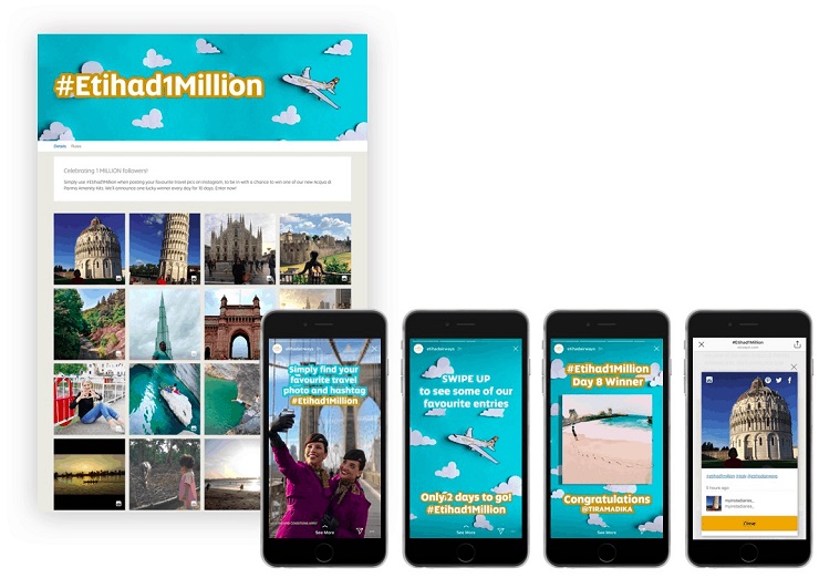 Etihad Airways used Swipe Up to celebrate an impressive one million followers on Instagram